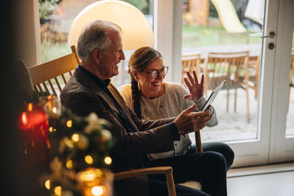 Older adults doing a video call on Xmas