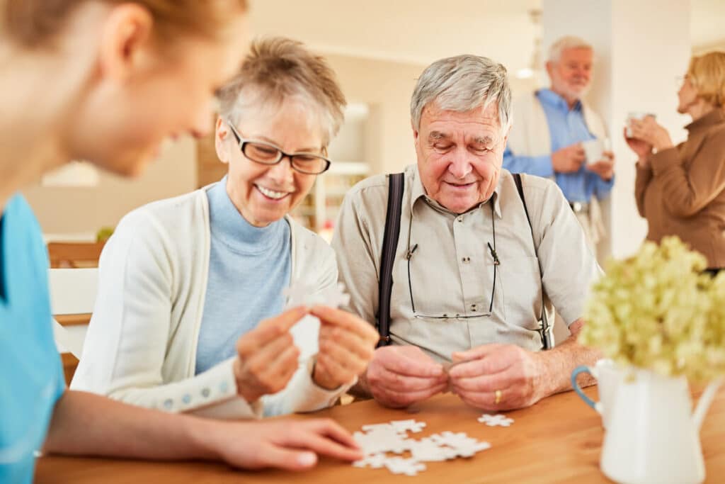 Couple of seniors in a memory care community