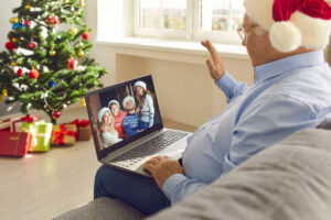 Family in a videocall with a senior in memory care